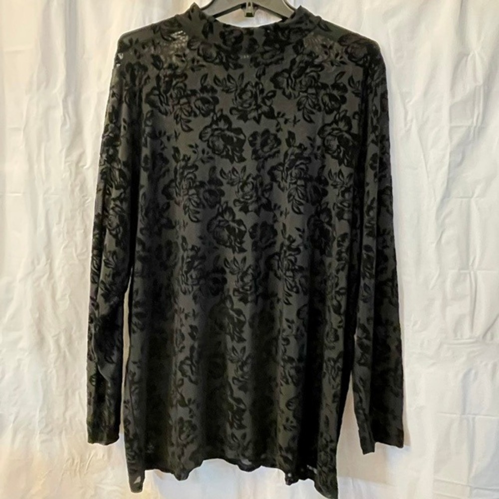 Torrid Black Velvet Burnout Floral Sheer Mock Neck Dark Romance Edgy Top Sz 3 3X